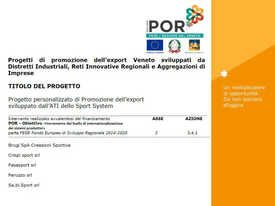PROGETTO DI PRODUZIONE DELL'EXPORT